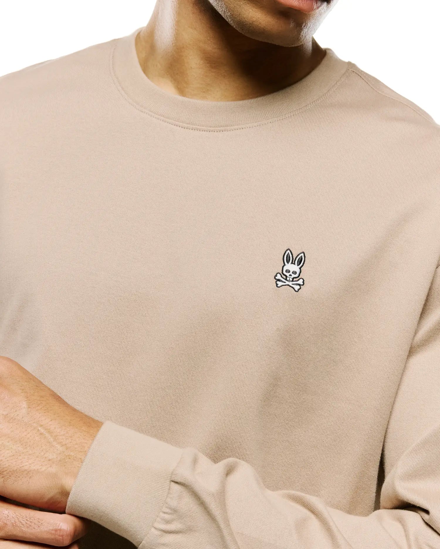 Psycho Bunny Men's Tees Norman Long Sleeve Relaxed Fit Tee MT0200374 maglia beige manica lunga