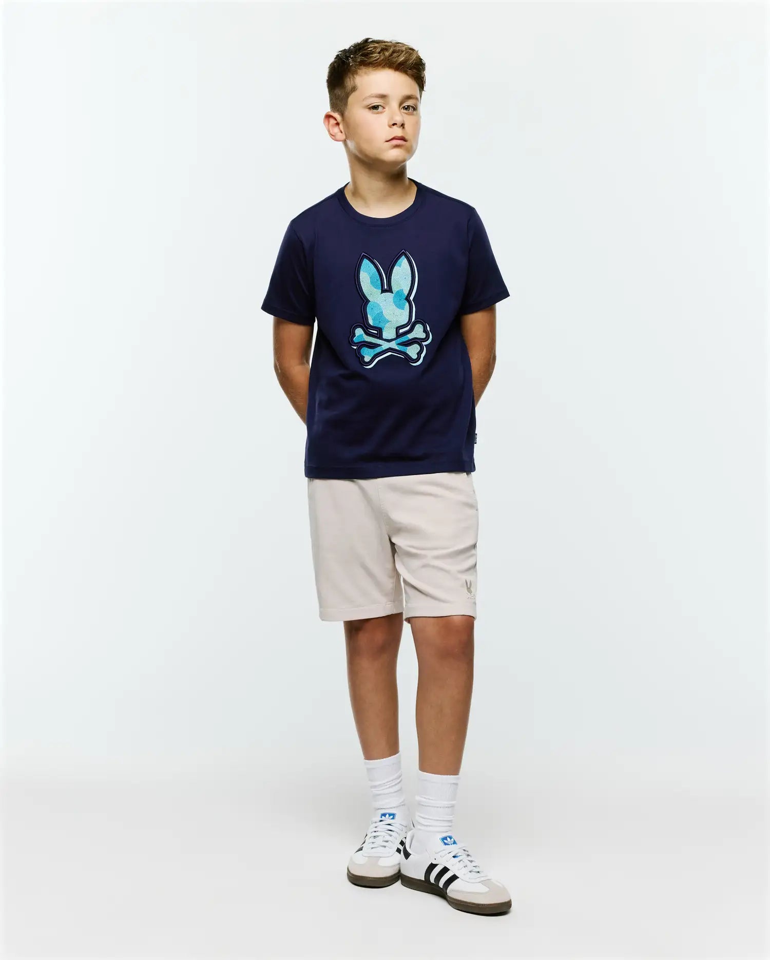 Psycho Bunny Kids Tees Ethan Graphic Tee KT0200189 maglietta blu con logo ricamato