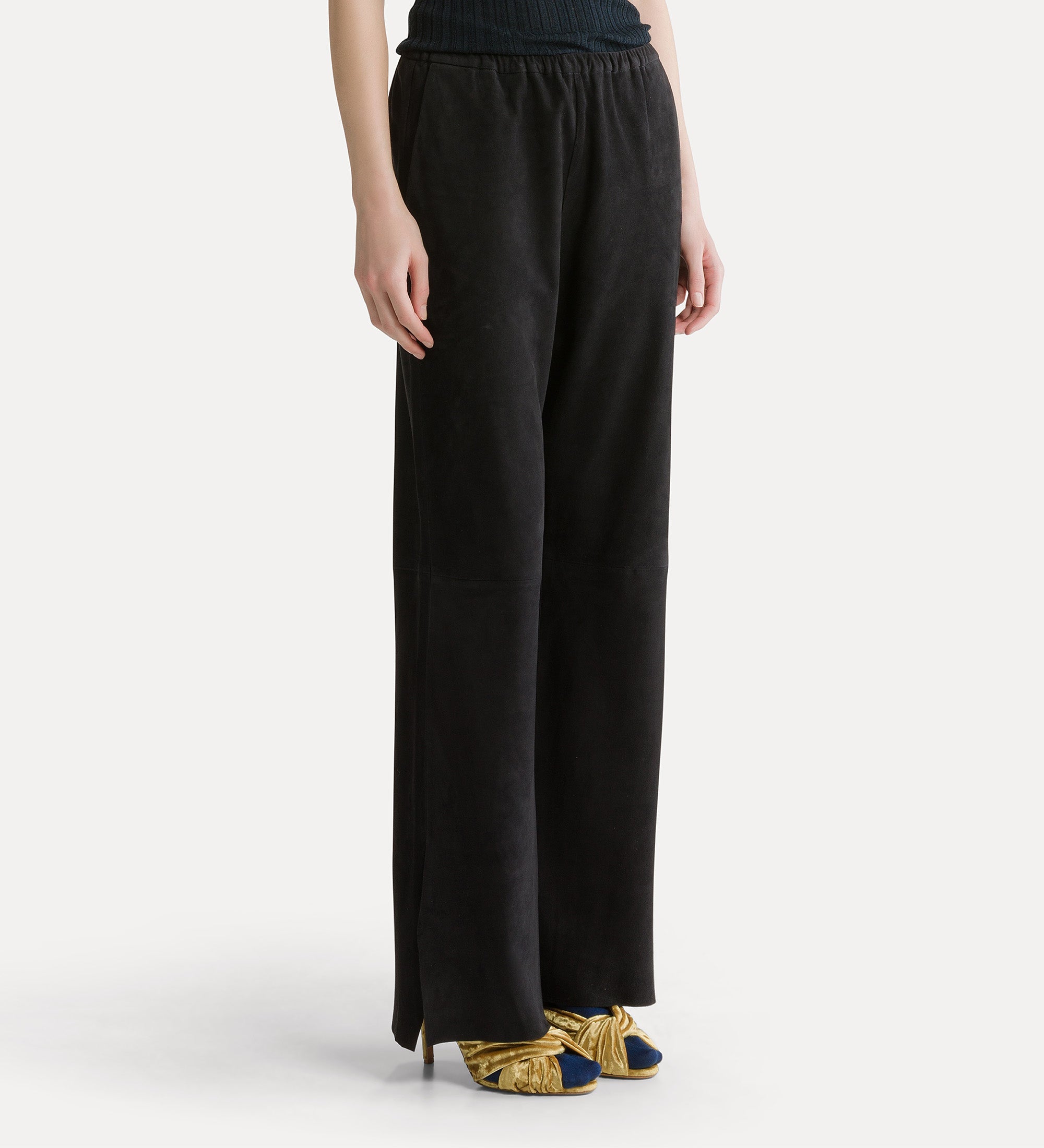Forte pantaloni pantaloni in suede color notte a vita elastica