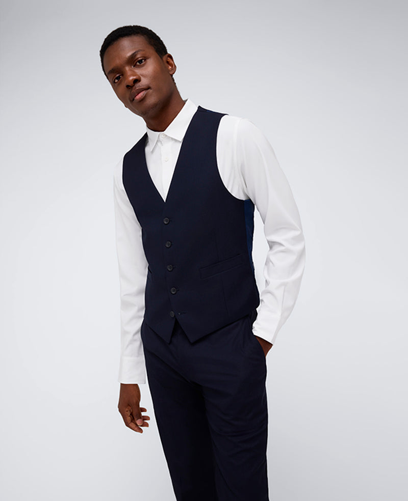 Kenneth Cole Reaction Ready Flex Slim-Fit Suit Separate gilet blu navy elasticizzato