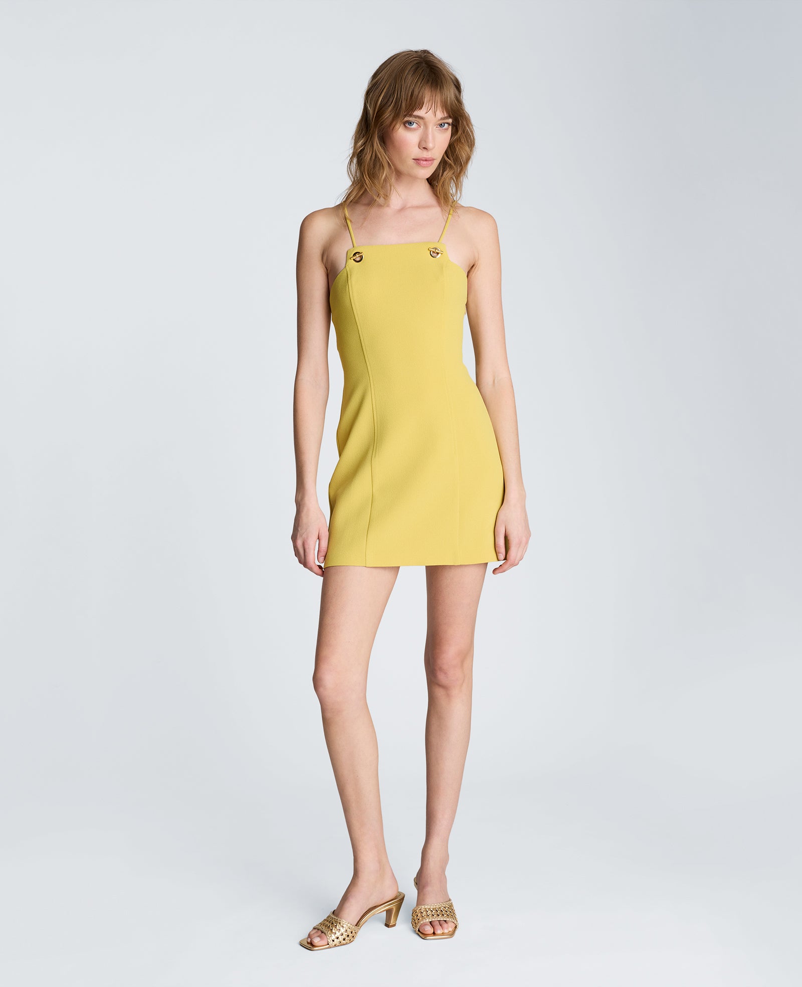 Kenneth Cole Reaction Clothing Square Neck Grommet Mini Dress vestito PEAR