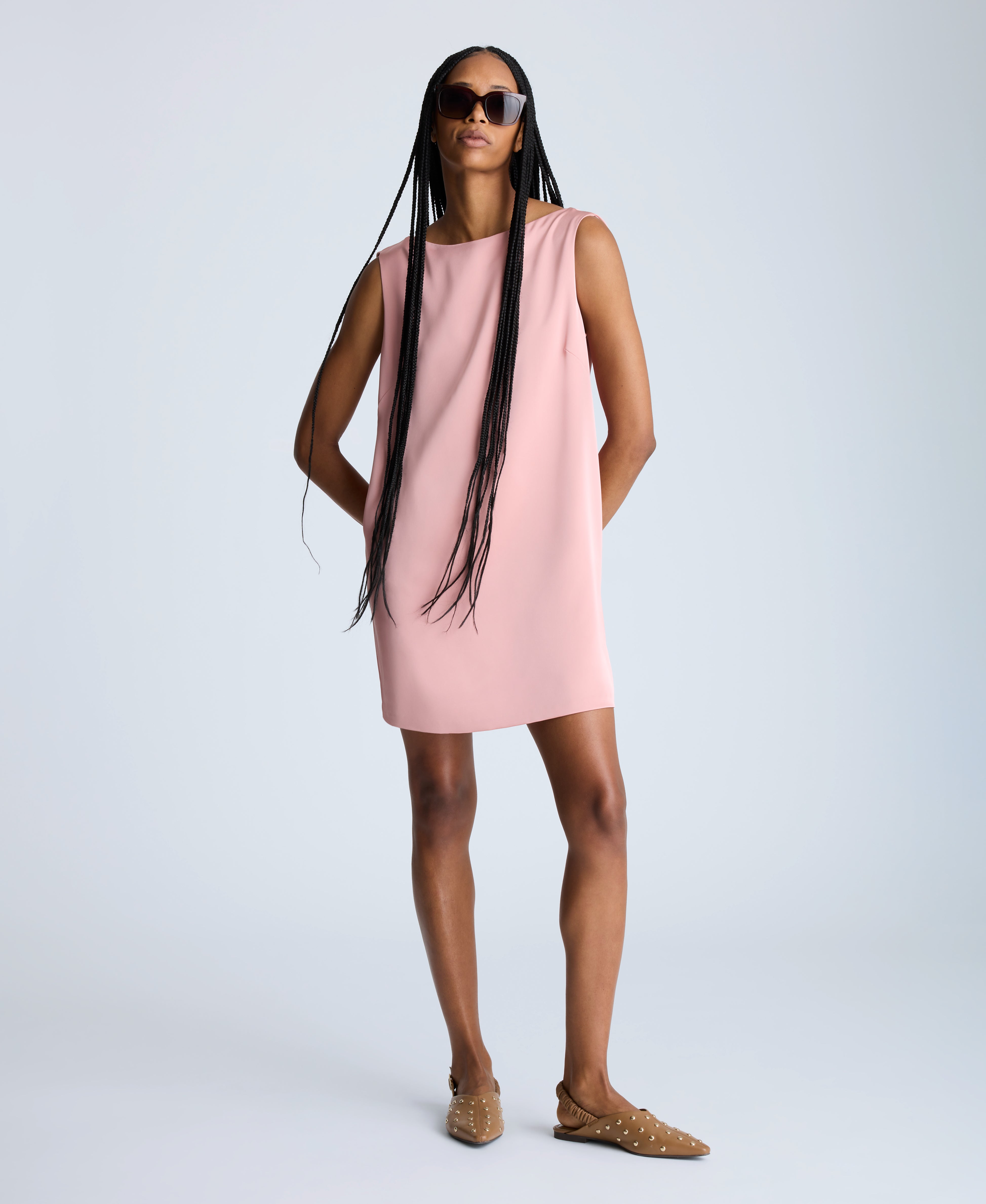 Kenneth Cole Reaction Clothing Sleeveless Draped Back Shift Dress abito rosa poliestere