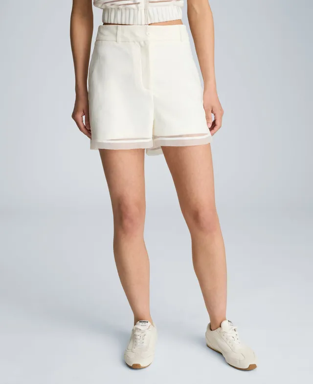 Kenneth Cole Reaction Clothing Fly Front High Rise Wide Leg Sheer Short shorts bianchi a vita alta