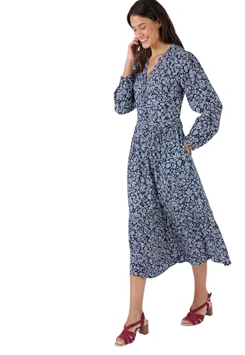 Damart Prêt-à-porter Abito Lungo Puro Viscosa Rilegato Abito blu navy floreale 48