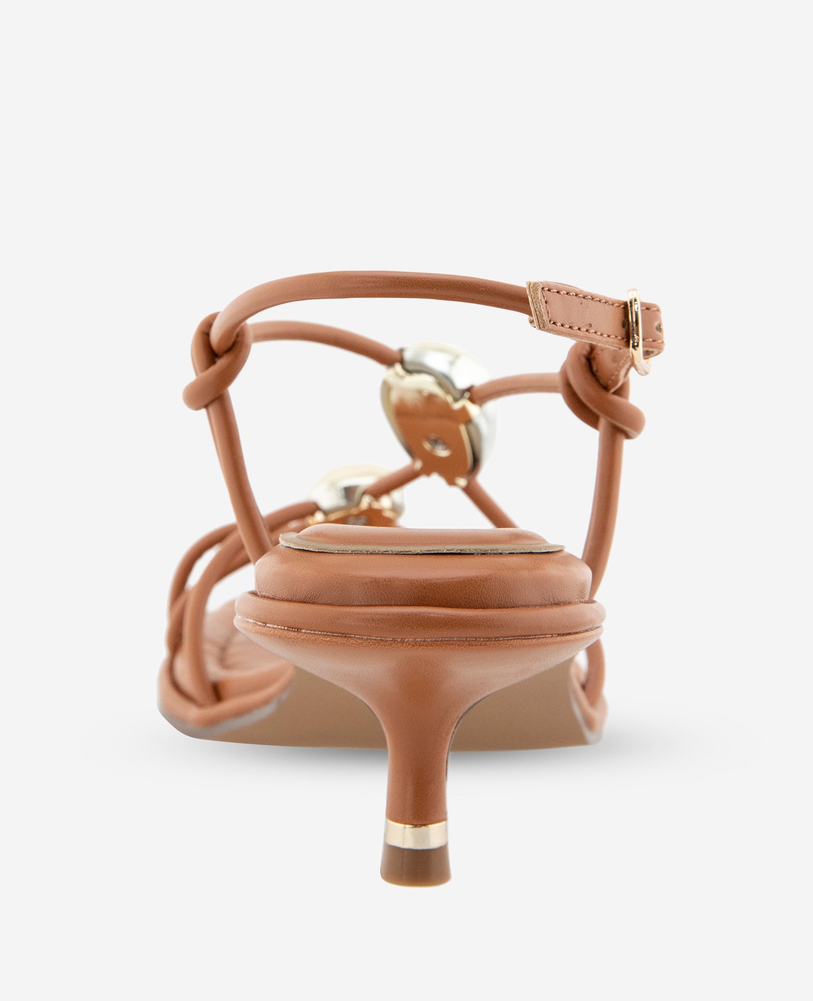 Kenneth Cole Reaction Shoes Gemma Embellished Strappy Leather Kitten Heel Sandal sandali tan tacco 5 cm