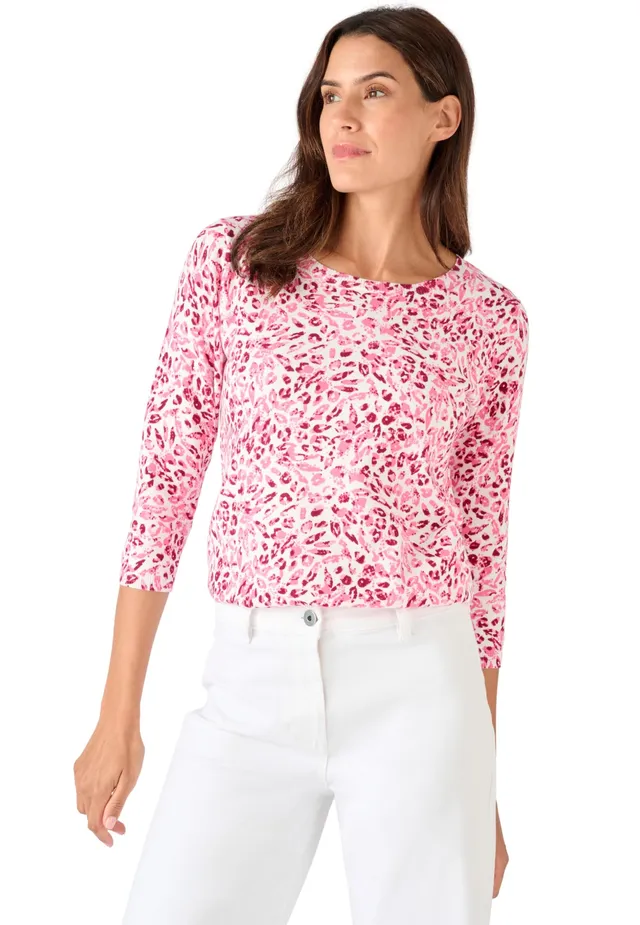 Damart Prêt-à-porter maglia sottile rosa tachista in cotone biologico