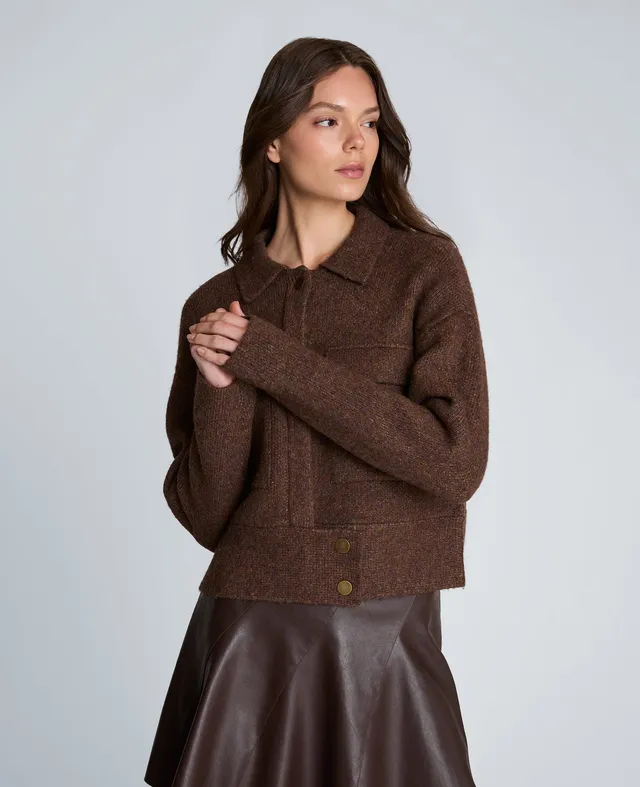 Kenneth Cole Reaction Clothing Long Sleeve Utility Collar Jacket giacca marrone