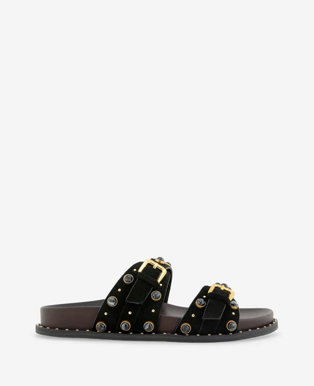 Kenneth Cole Reaction Shoes Deardra Leather Double Buckle Band Slide sandali neri