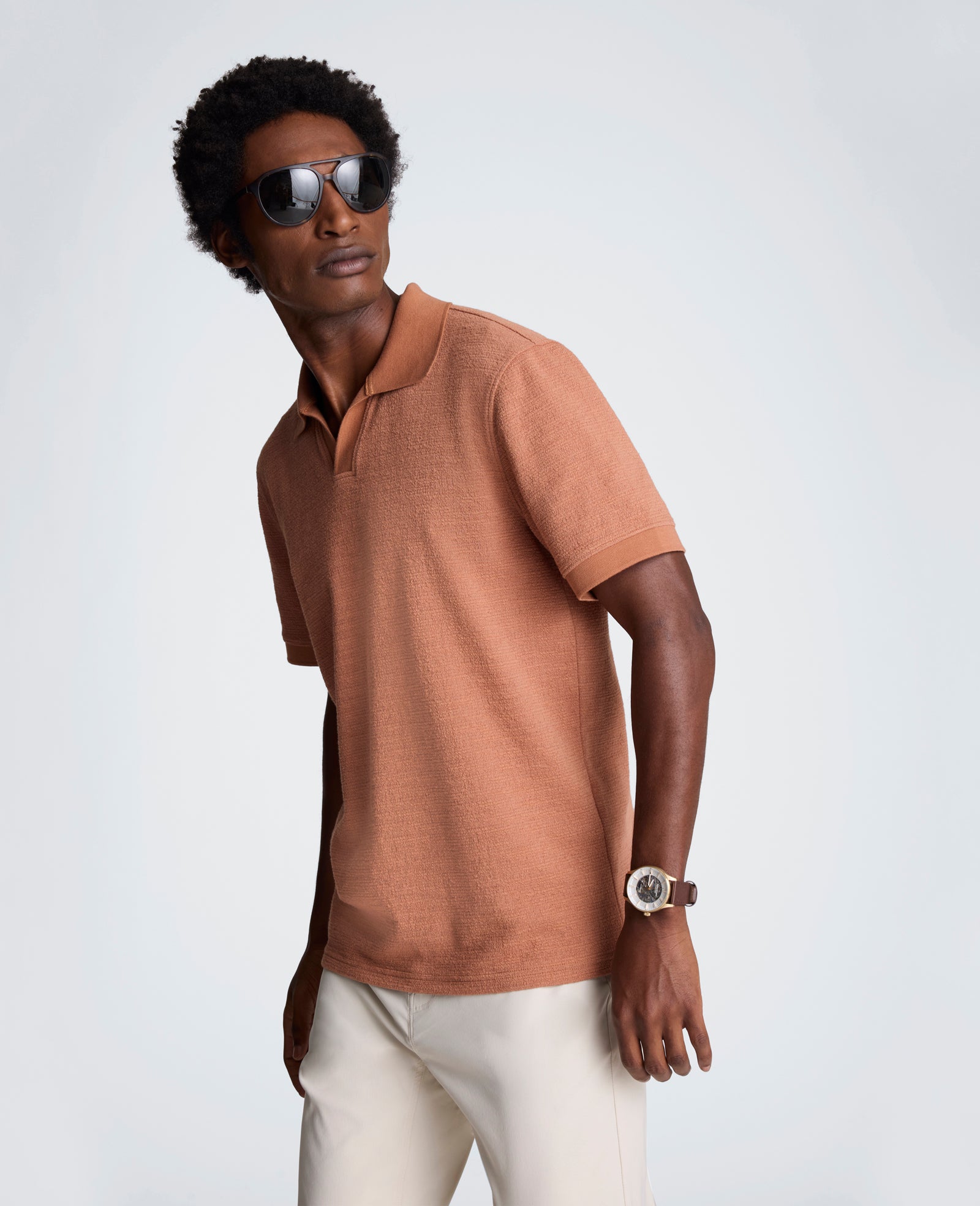 Kenneth Cole Reaction Clothing Short Sleeve Johnny Collar Polo with Ribbing polo clay a coste