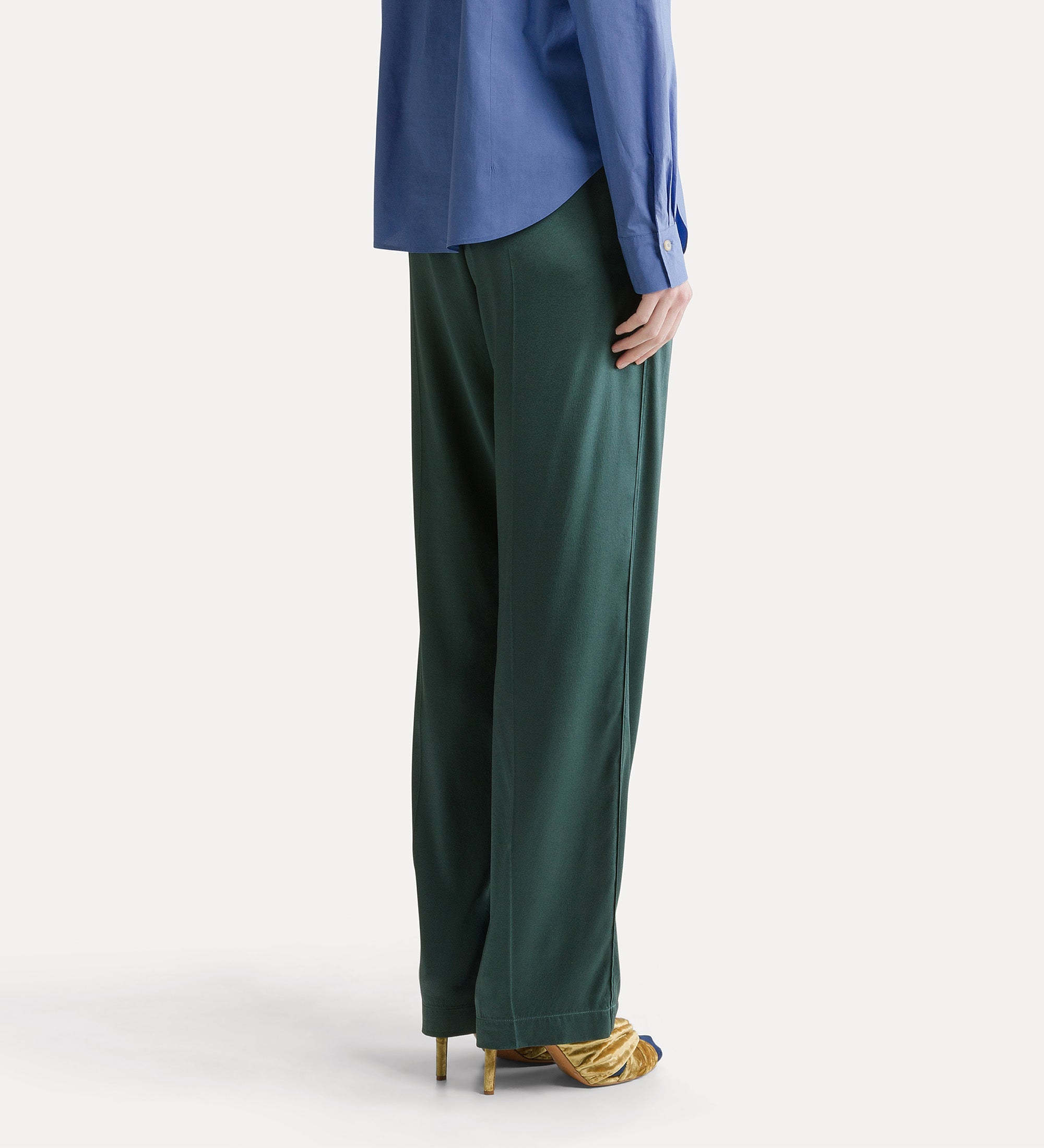 Forte pantaloni in raso di seta plissettati jade