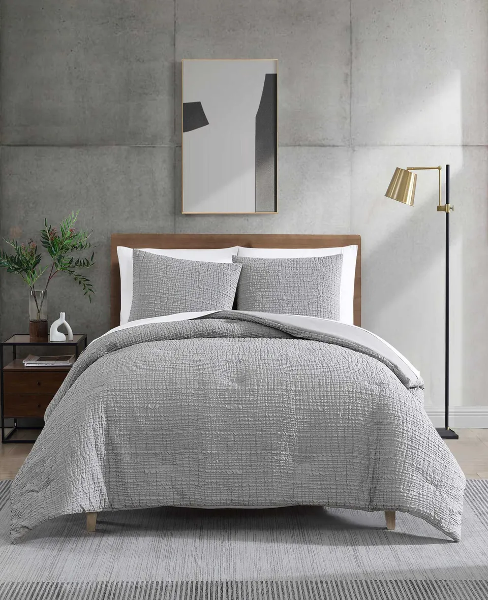 Kenneth Cole Reaction Home & Bedding Serenity Wavy Lines set copripiumino grigio