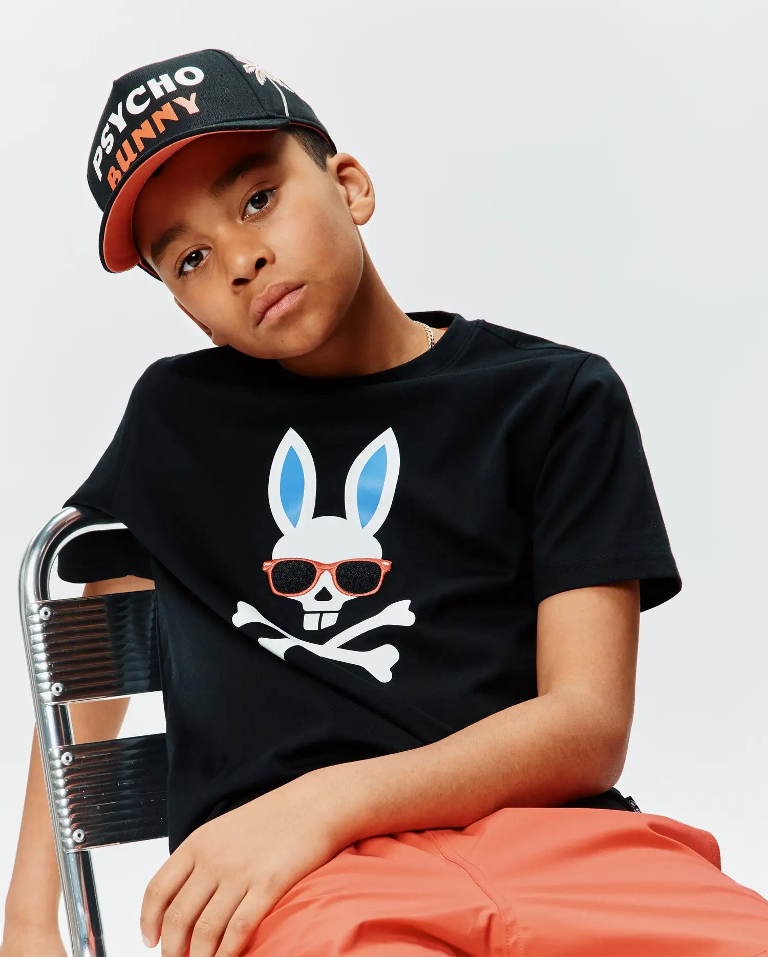 Psycho Bunny Kids Tees Sunny Graphic Tee maglietta nera, cotone Pima