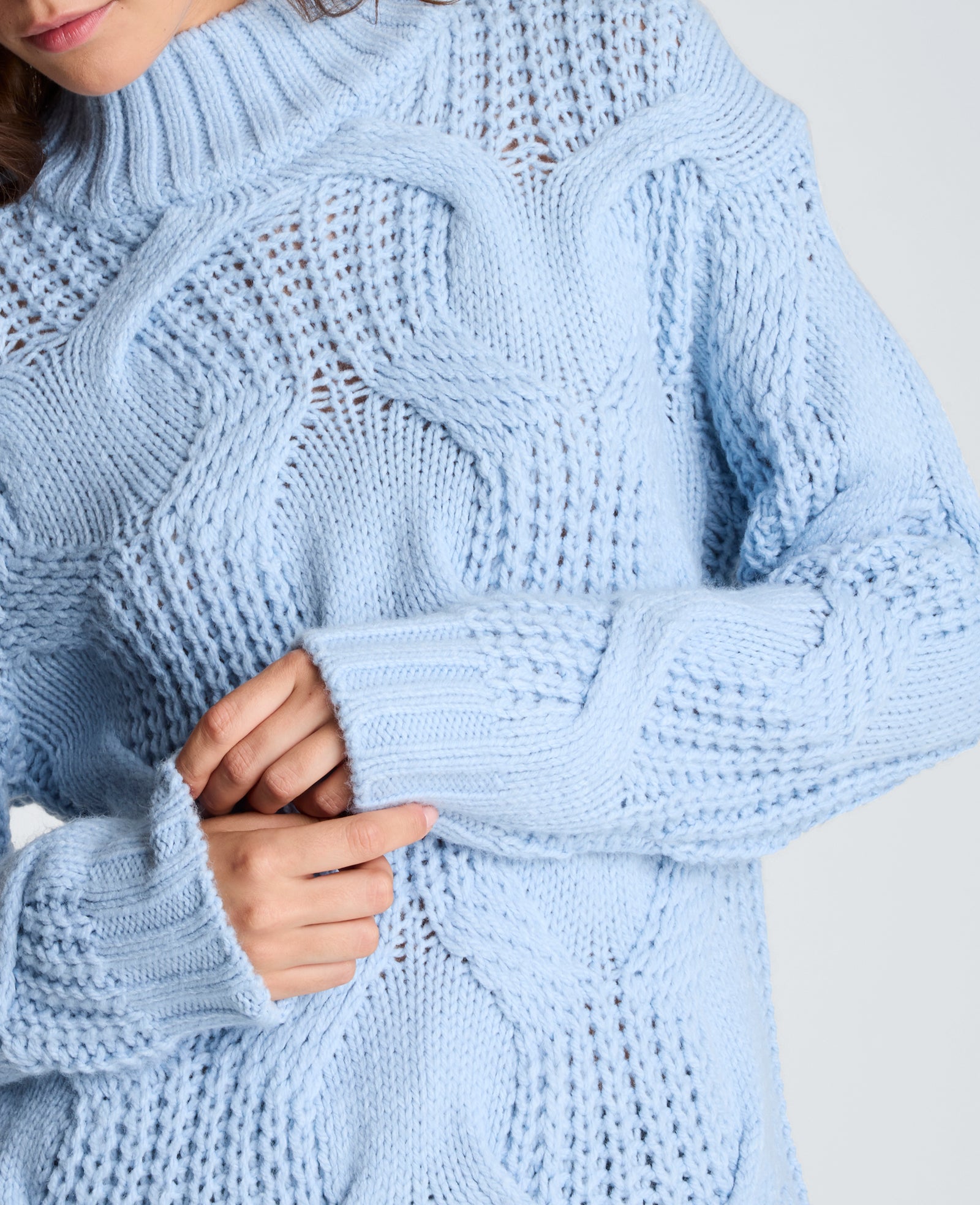 Kenneth Cole Reaction Clothing Oversized Cable Mock Neck Sweater maglione blu oversize