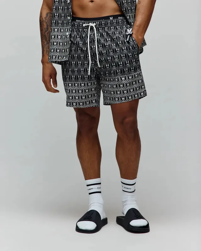 Psycho Bunny Men's Swimwear MENS KEON ALL OVER BUNNY SWIM TRUNK 6 MO1000099 costume uomo nero