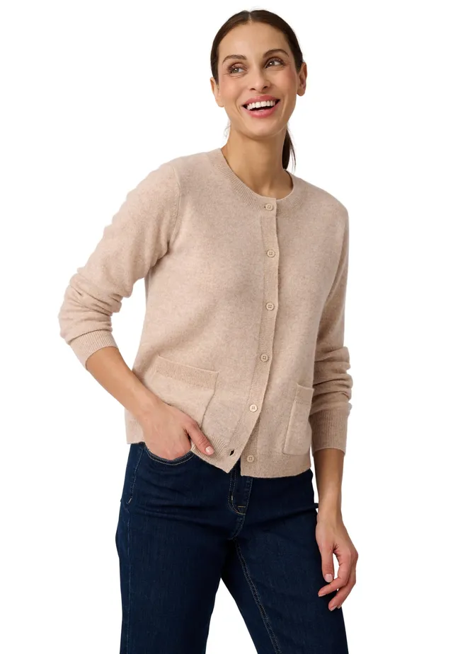 Damart Prêt-à-porter cardigan donna in cashmere marrone beige mélange
