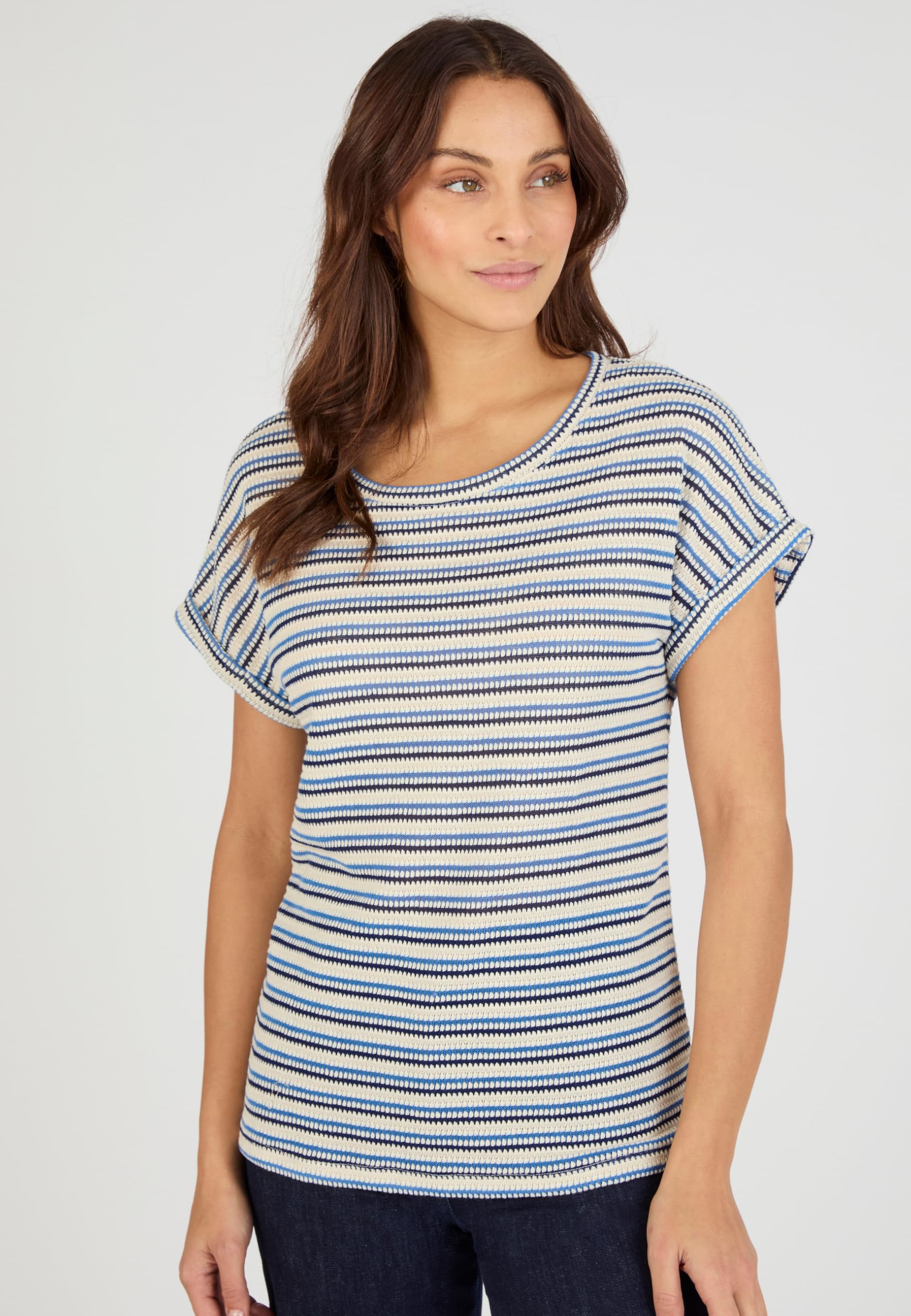 Damart Prêt-à-porter maglia jacquard a righe blu 58-60
