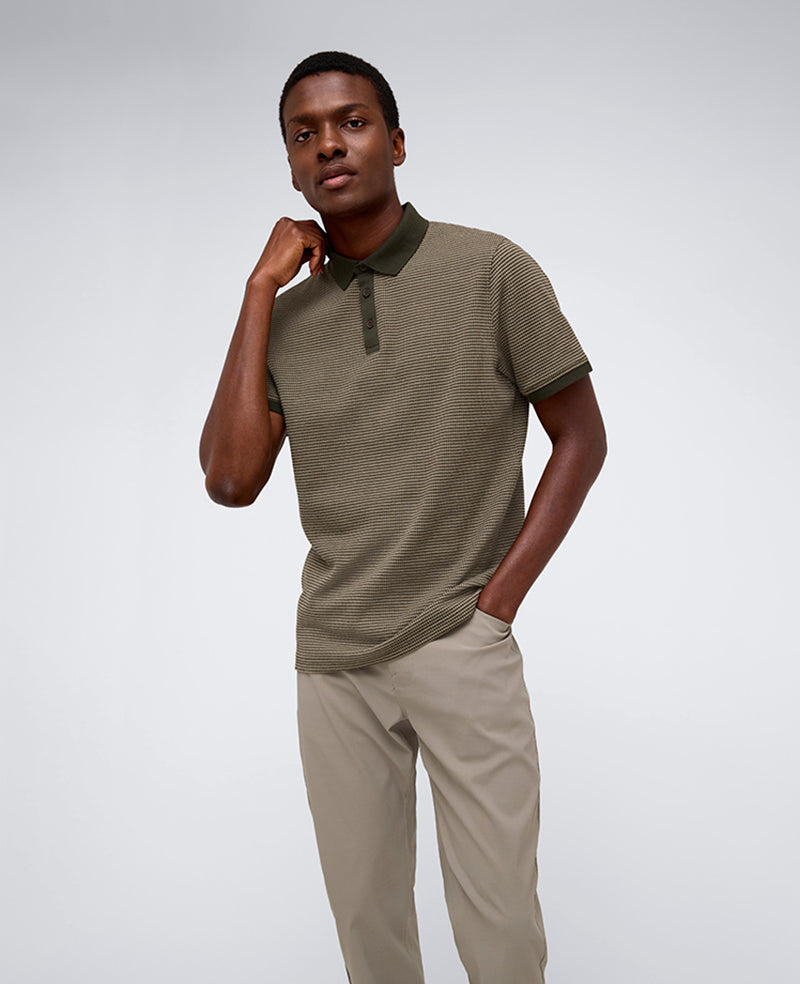 Kenneth Cole Reaction Clothing Contrast Placket Button Polo polo verde