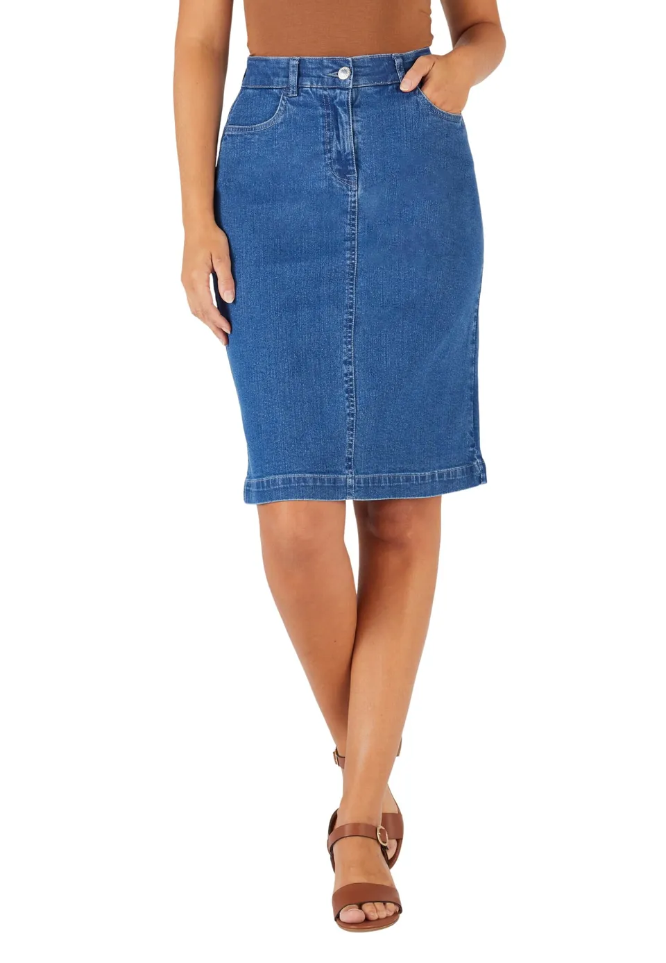 Damart Prêt-à-porter Gonna dritta in jeans donna blu denim medio 52