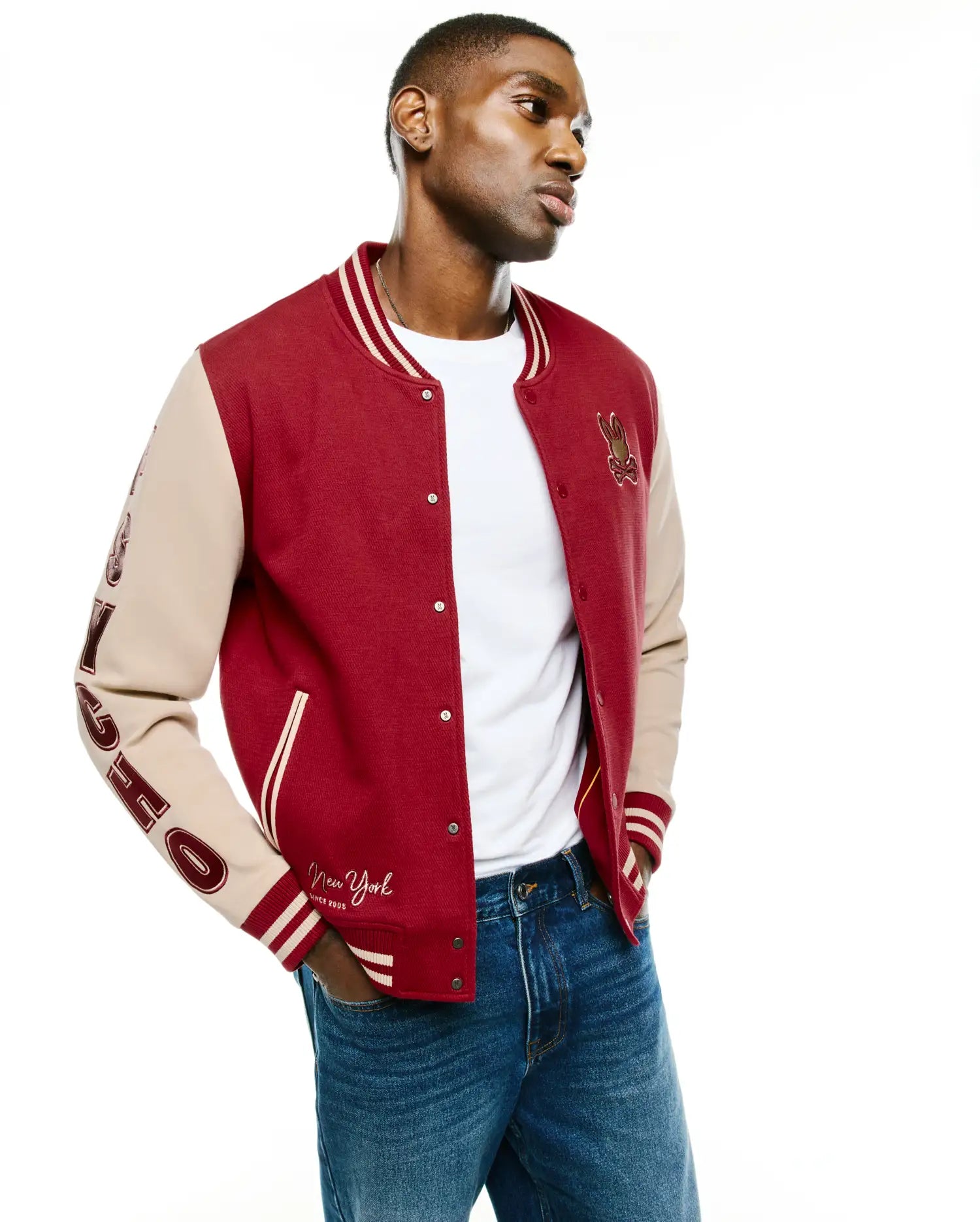 Psycho Bunny Jackets Men's Reilly Varsity Bomber Jacket bomber rosso