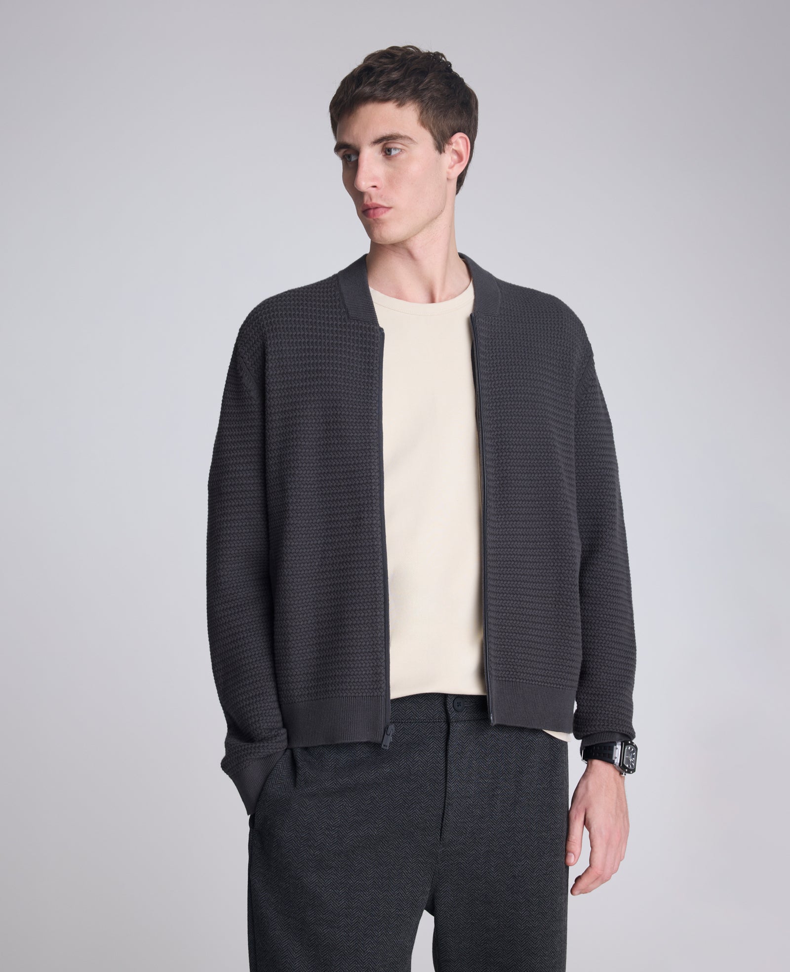 Kenneth Cole Reaction Clothing Sweater Bomber Jacket giacca grigio carbone XXL