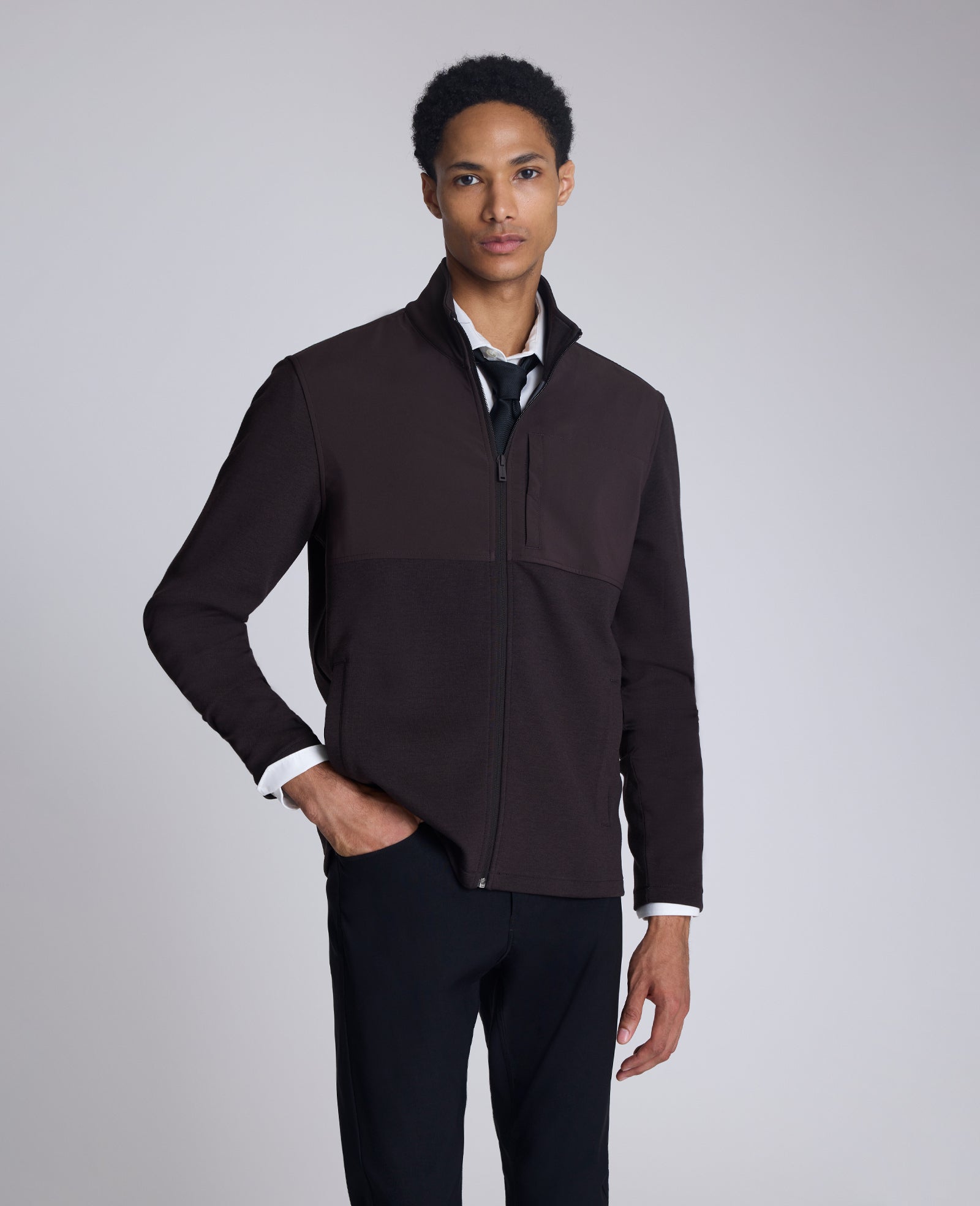 Kenneth Cole Reaction Clothing Mock Neck Full Zip Jacket giacca marrone collo alto