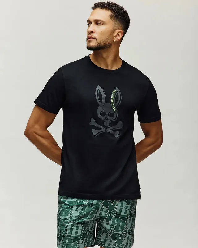 Psycho Bunny Men's Tees Serge Embroidered Bunny Graphic Tee t-shirt 001 Black in cotone Pima