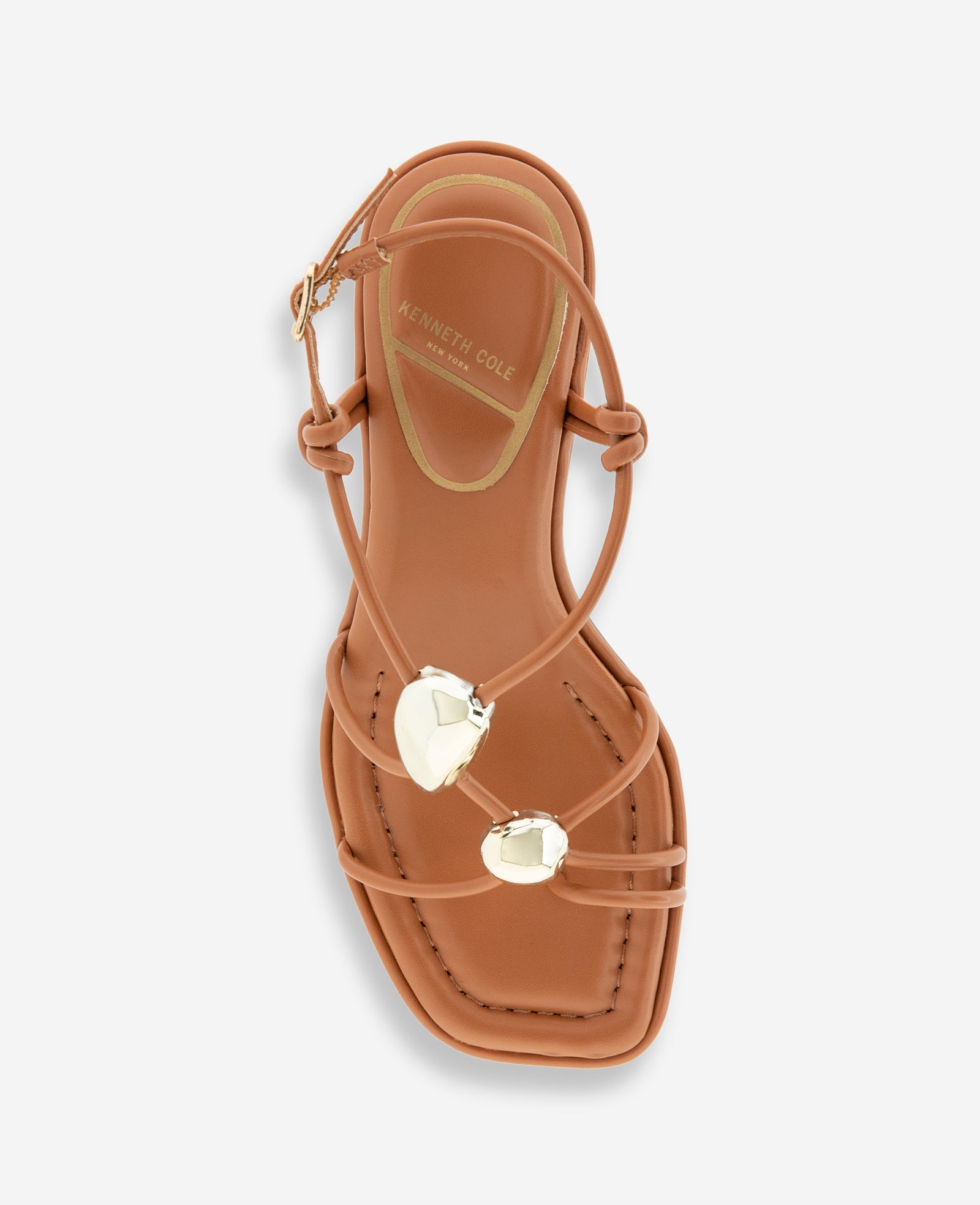 Kenneth Cole Reaction Shoes Gemma Embellished Strappy Leather Kitten Heel Sandal sandali tan tacco 5 cm