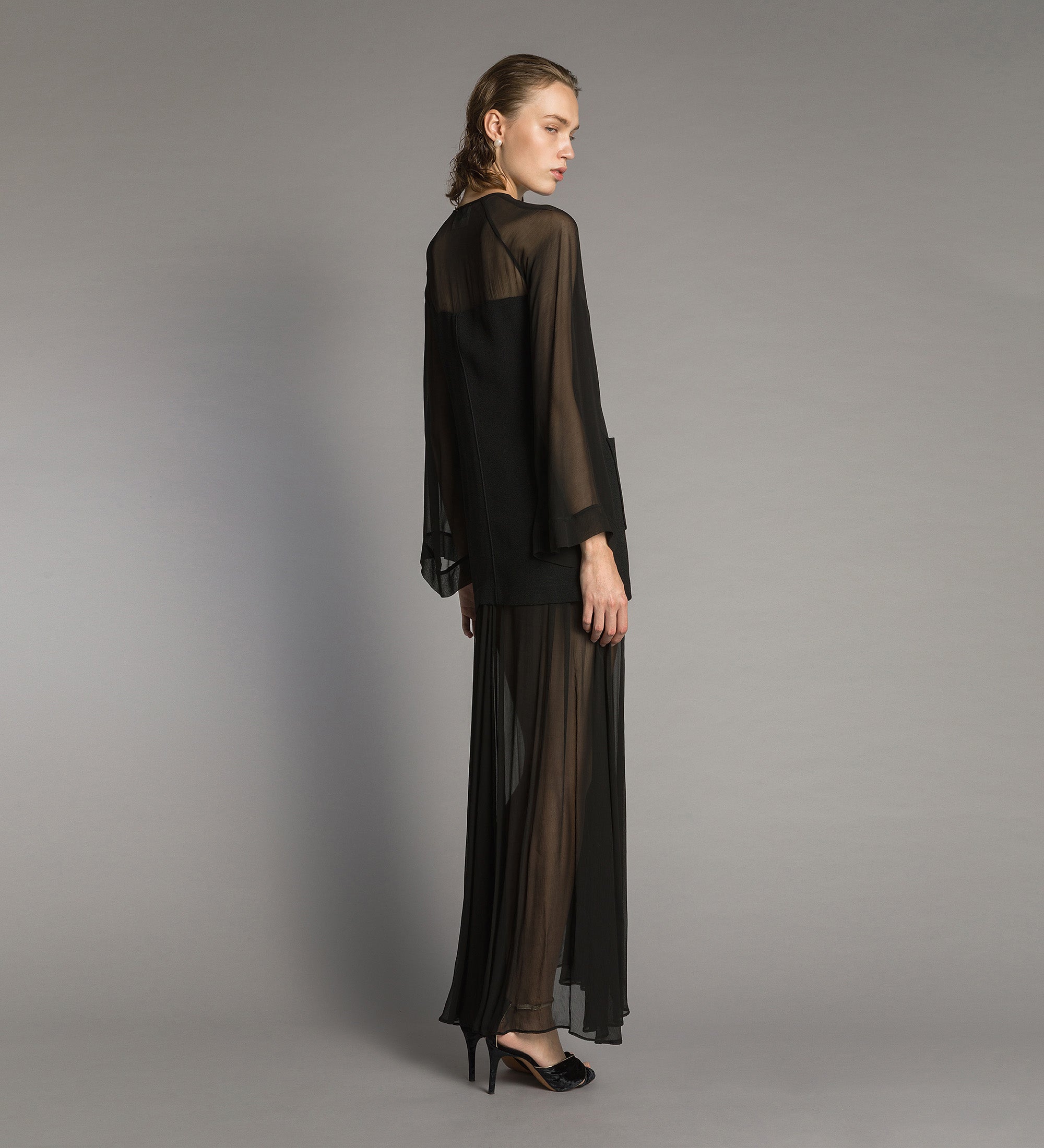 Forte abiti georgette and crepe long dress abito lungo nero fluido