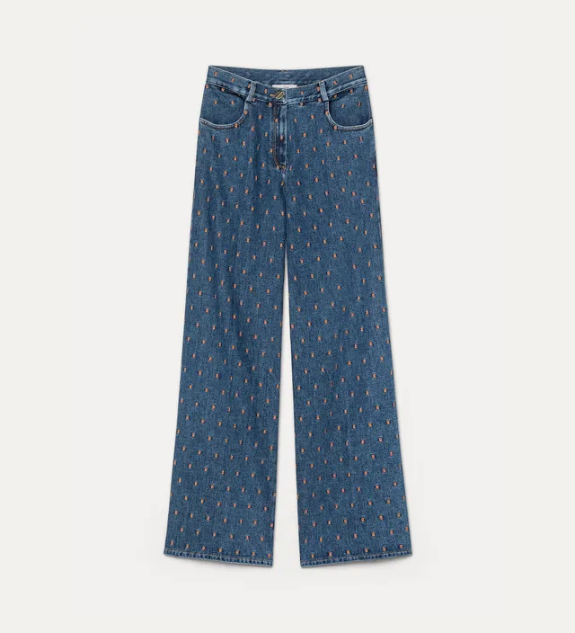 Forte pantaloni embroidered 5-pocket trousers indigo ricamati