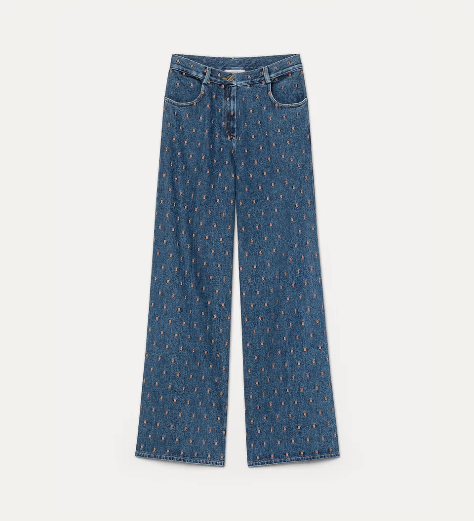 Forte pantaloni embroidered 5-pocket trousers indigo ricamati