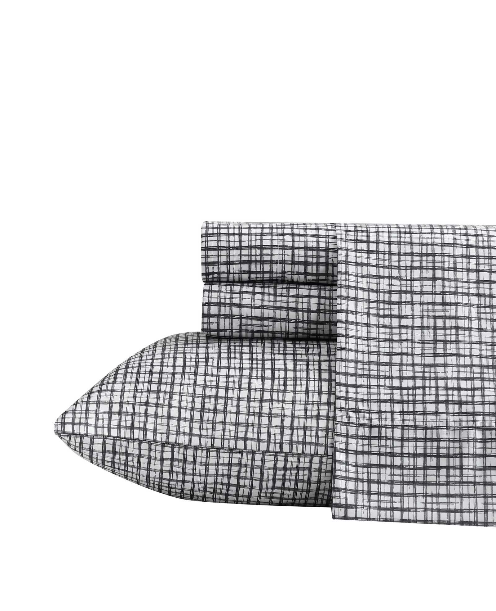 Kenneth Cole Reaction Home & Bedding Sketchy Check Sheet Set lenzuola Charcoal Queen poliestere