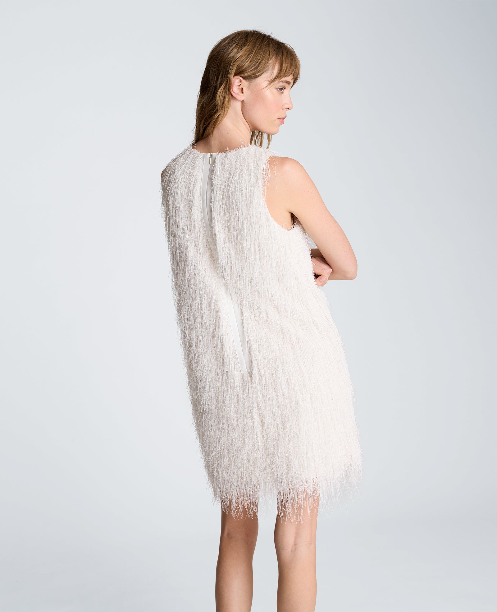 Kenneth Cole Reaction Clothing Fringed Mini Dress abito mini Oyster frange