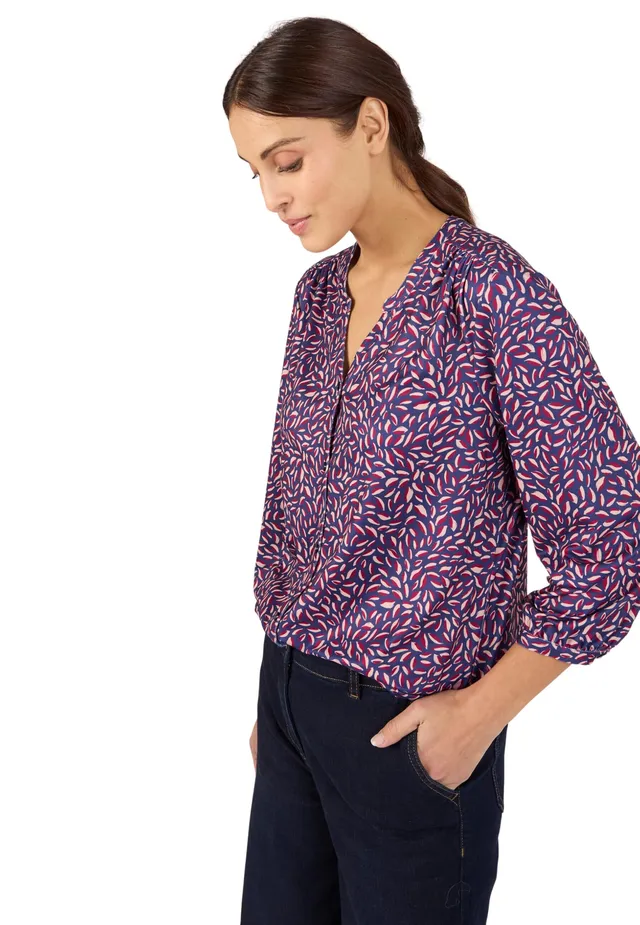 Damart Prêt-à-porter camicetta in maglia calda donna blu navy fogliame 38-40