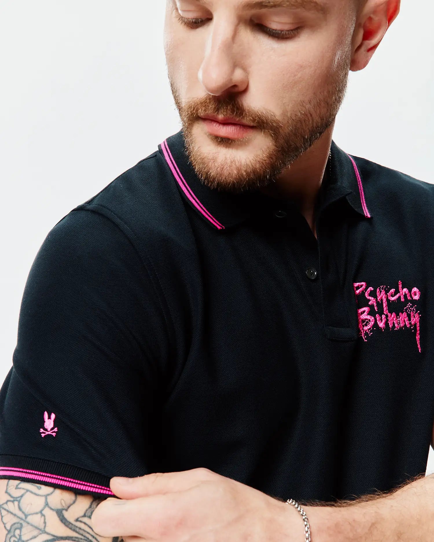 Psycho Bunny Men's Polos MENS DUNCAN PIQUE POLO MT0100187 polo nera in cotone Pima