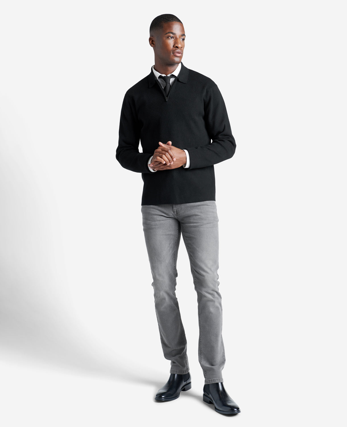 Kenneth Cole Reaction Clothing Long Sleeve Polo Sweater maglione polo nero