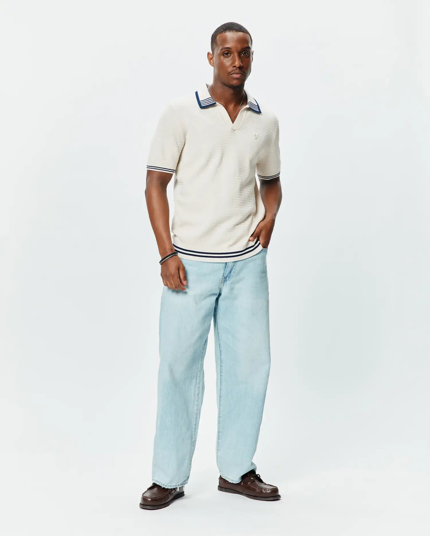 Psycho Bunny Men's Polos Elowen Knit Polo MT0100266 polo bianca in cotone