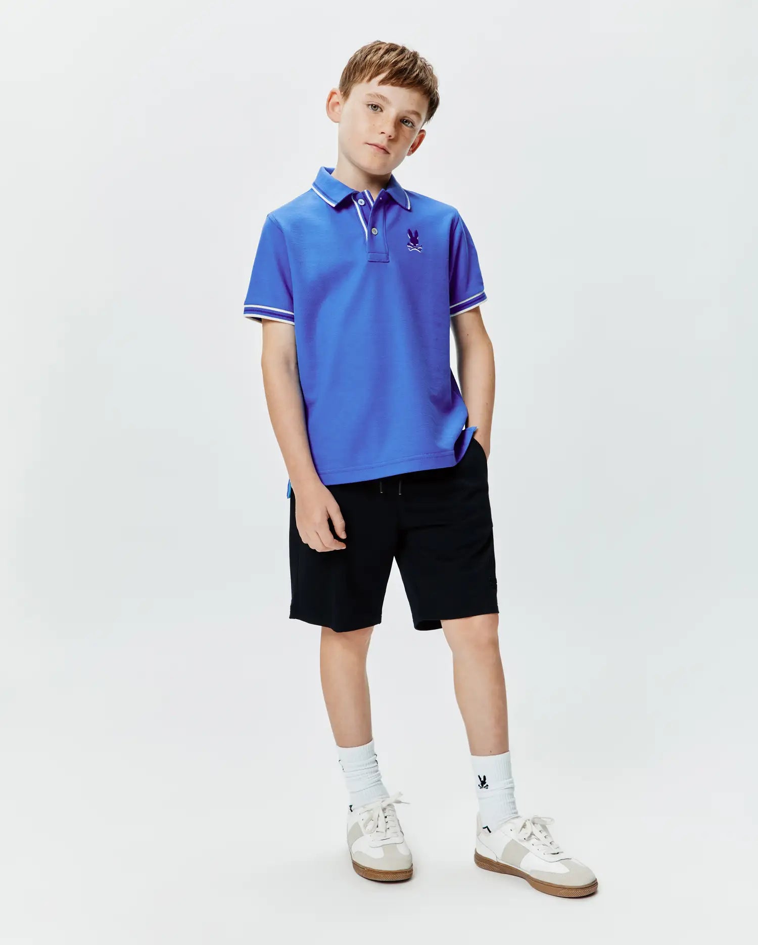 Psycho Bunny Kids Polo Shirts Brad Pique Polo polo blu 426, cotone Pima