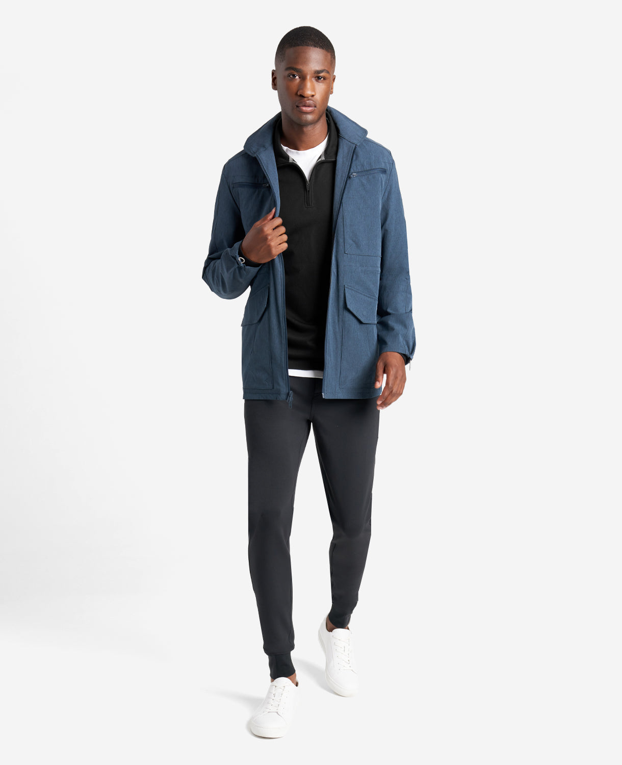 Kenneth Cole Sport Quarter-Zip Knit Pullover maglia nera uomo in tessuto traspirante