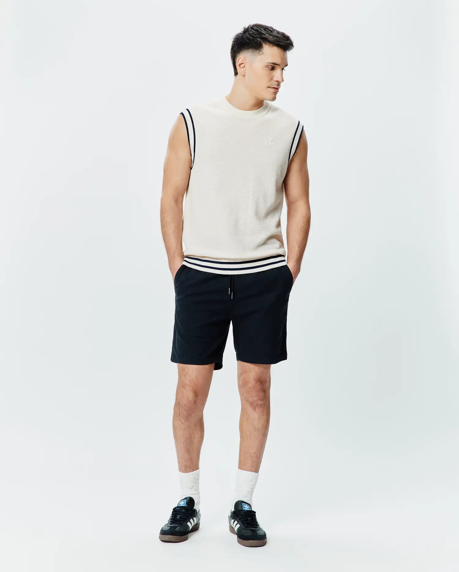 Psycho Bunny Men's Sweatshirts & Hoodies Peter Knit Vest gilet bianco, cotone