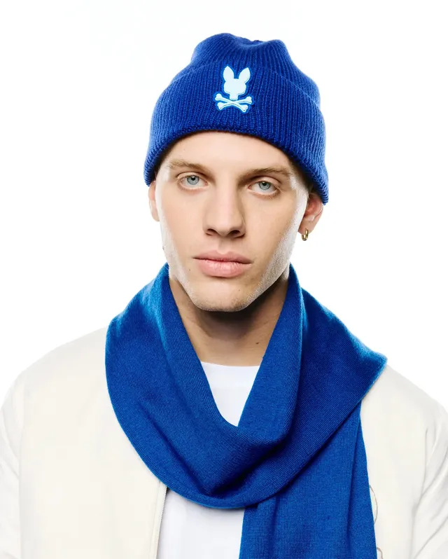 Psycho Bunny Accessories Leighton Merino Beanie berretto blu 456 in lana merino