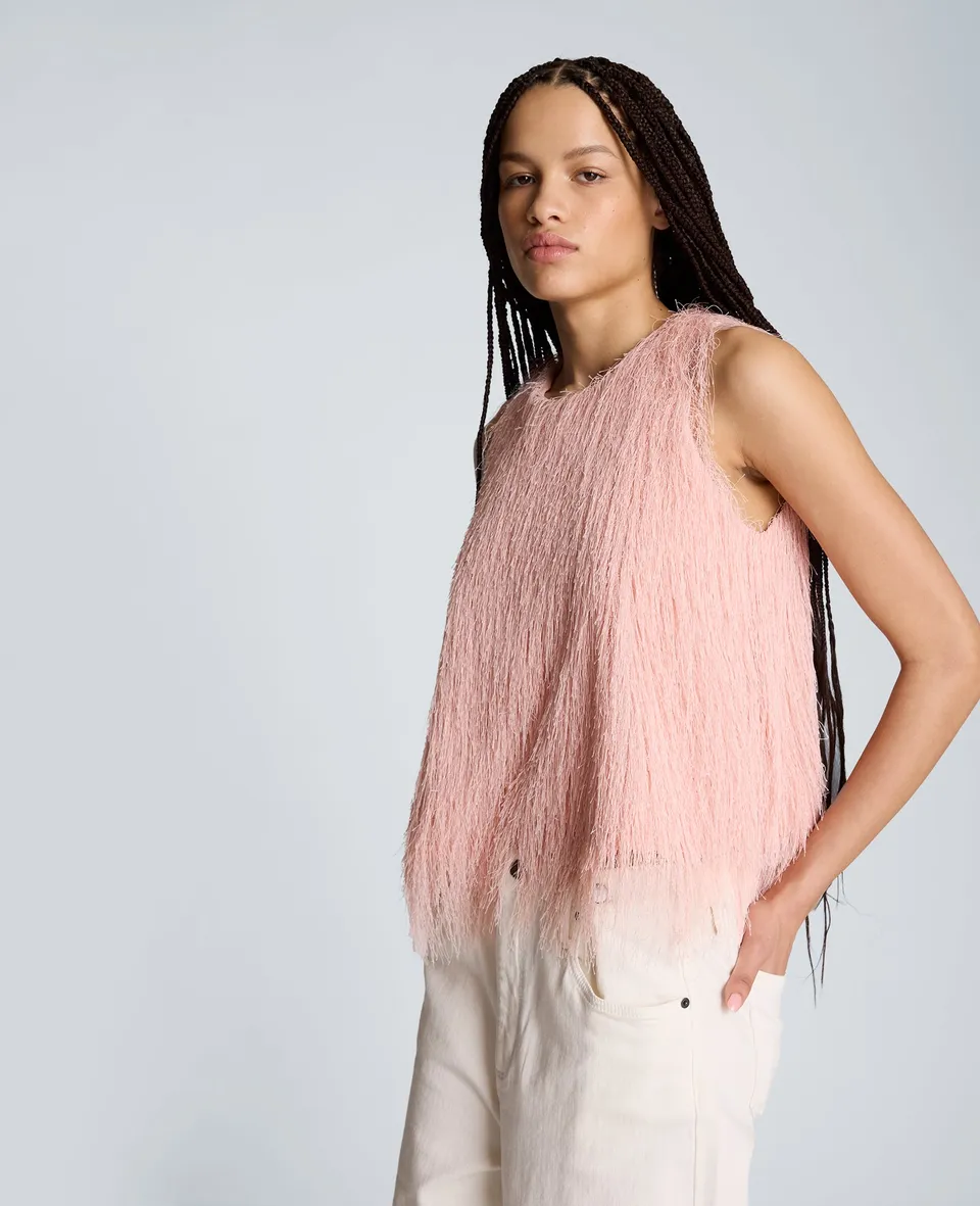Kenneth Cole Reaction Clothing Feather Swing Tank canotta Pink Vapor in maglia effetto piuma