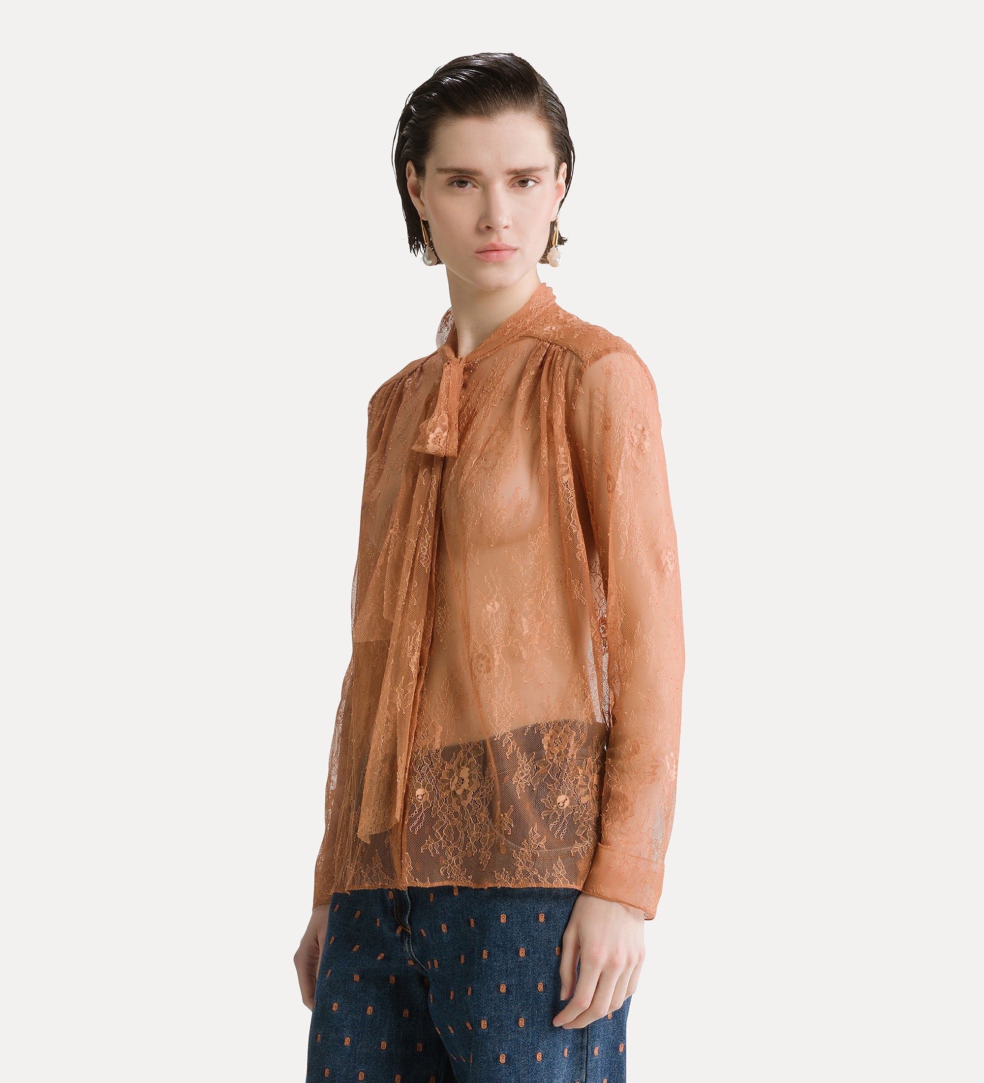 Forte camicie chantilly lace bow-tie shirt camicia the in pizzo
