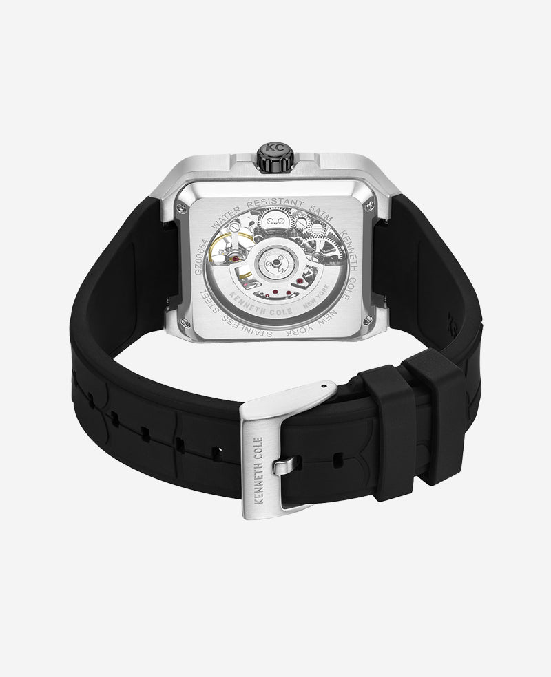 Kenneth Cole Reaction Watches Skeleton Automatic Silicone Watch orologio nero