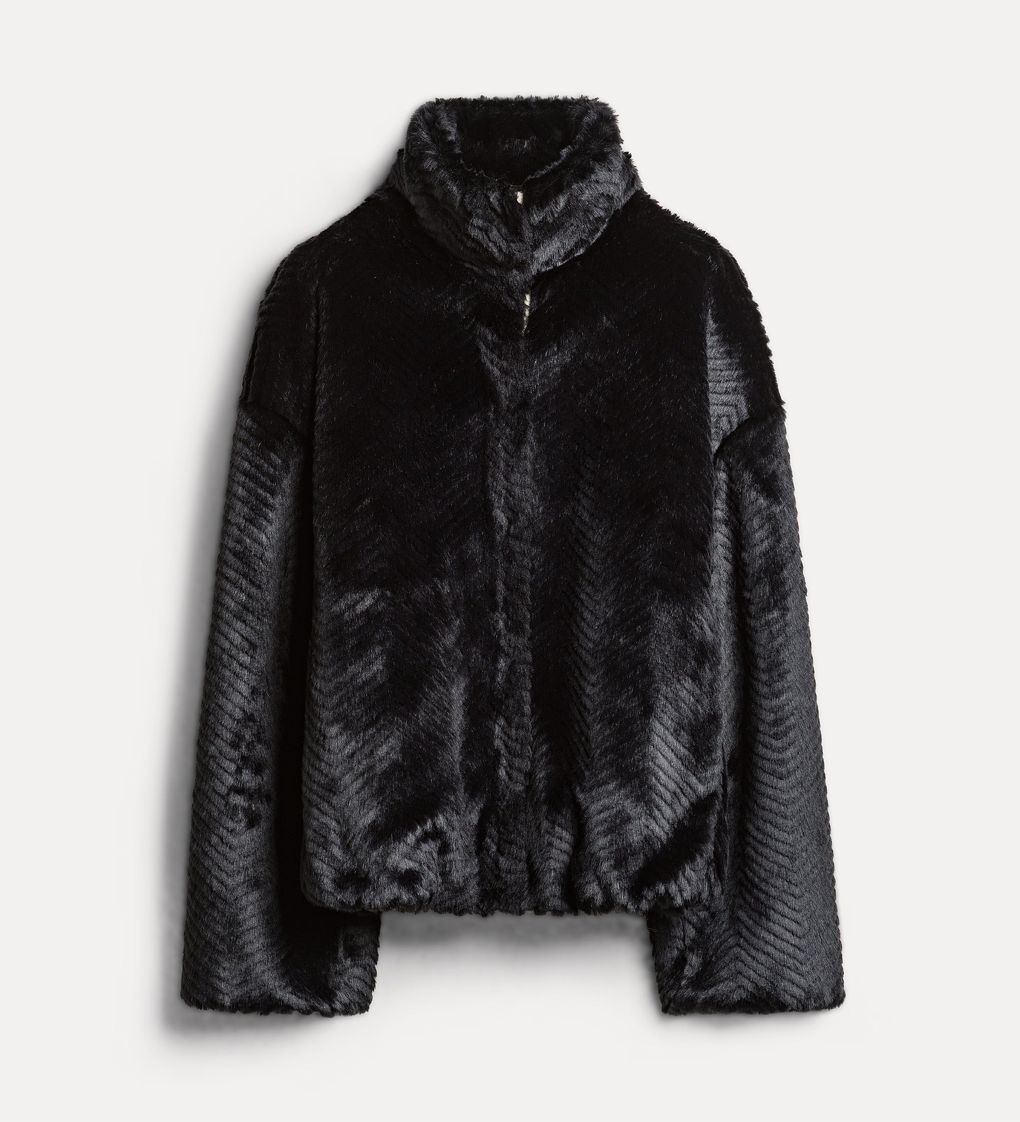 Forte giacche bomber faux fur nero con motivo chevron
