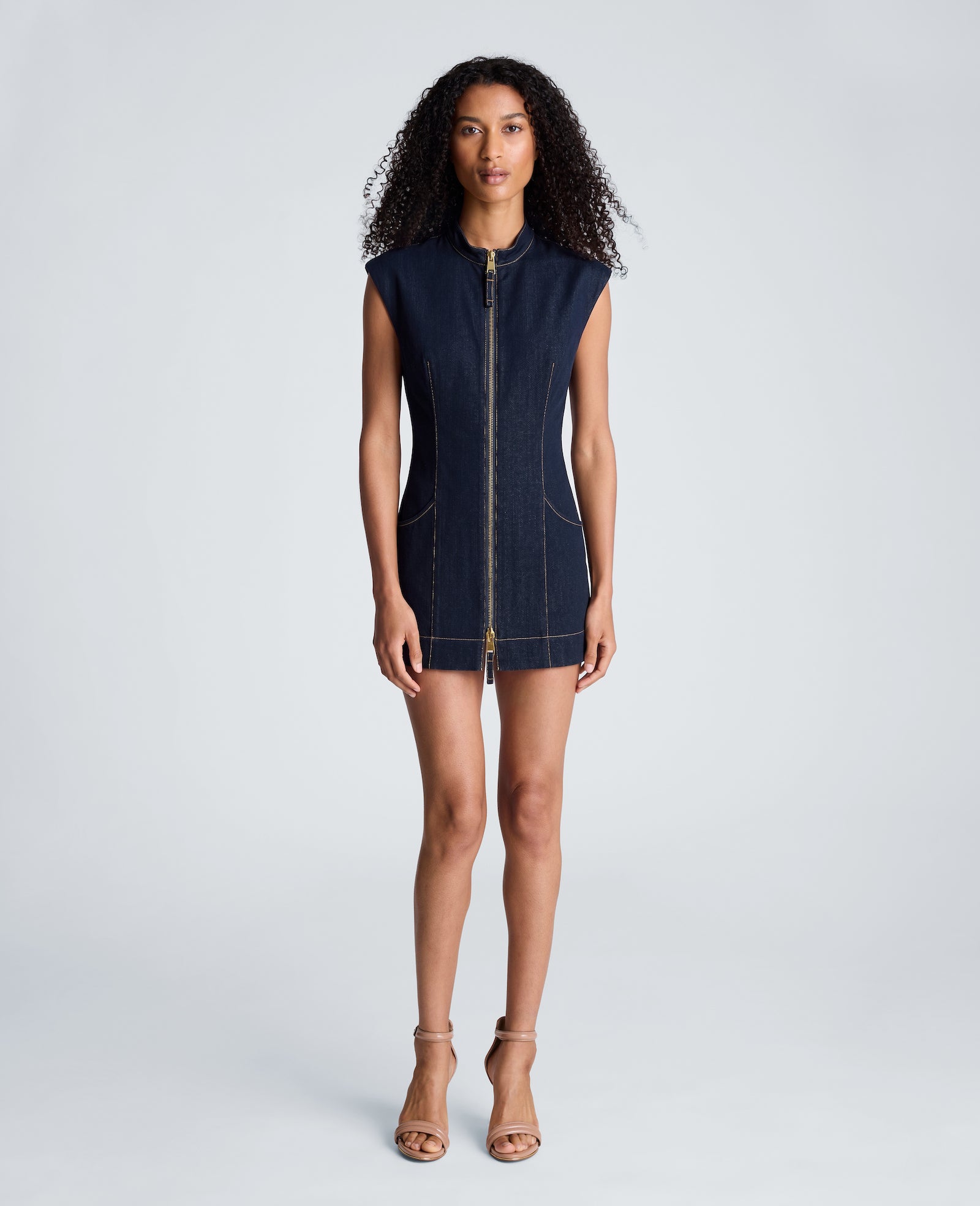 Kenneth Cole Reaction Clothing Padded Shoulder Mini Dress abito mini indigo denim
