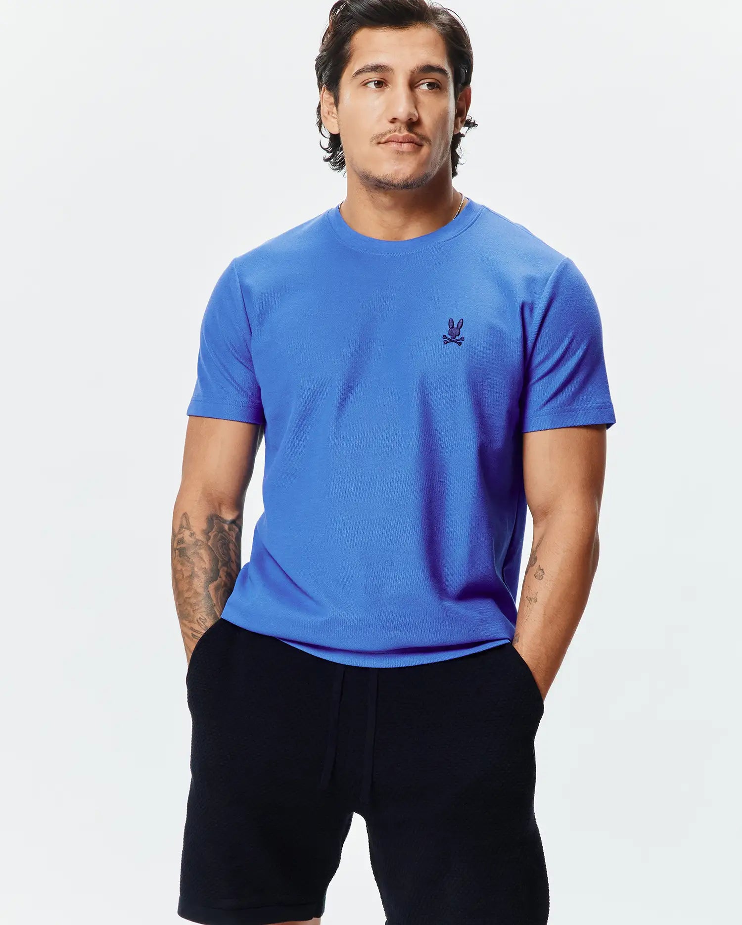 Psycho Bunny Men's Tees Taylor Pique Tee t-shirt blu Amparo cotone Pima