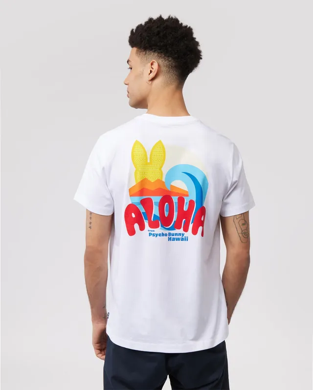Psycho Bunny Men's Tees Hawaii City Tee B6U169Y1PC t-shirt bianca in cotone Pima
