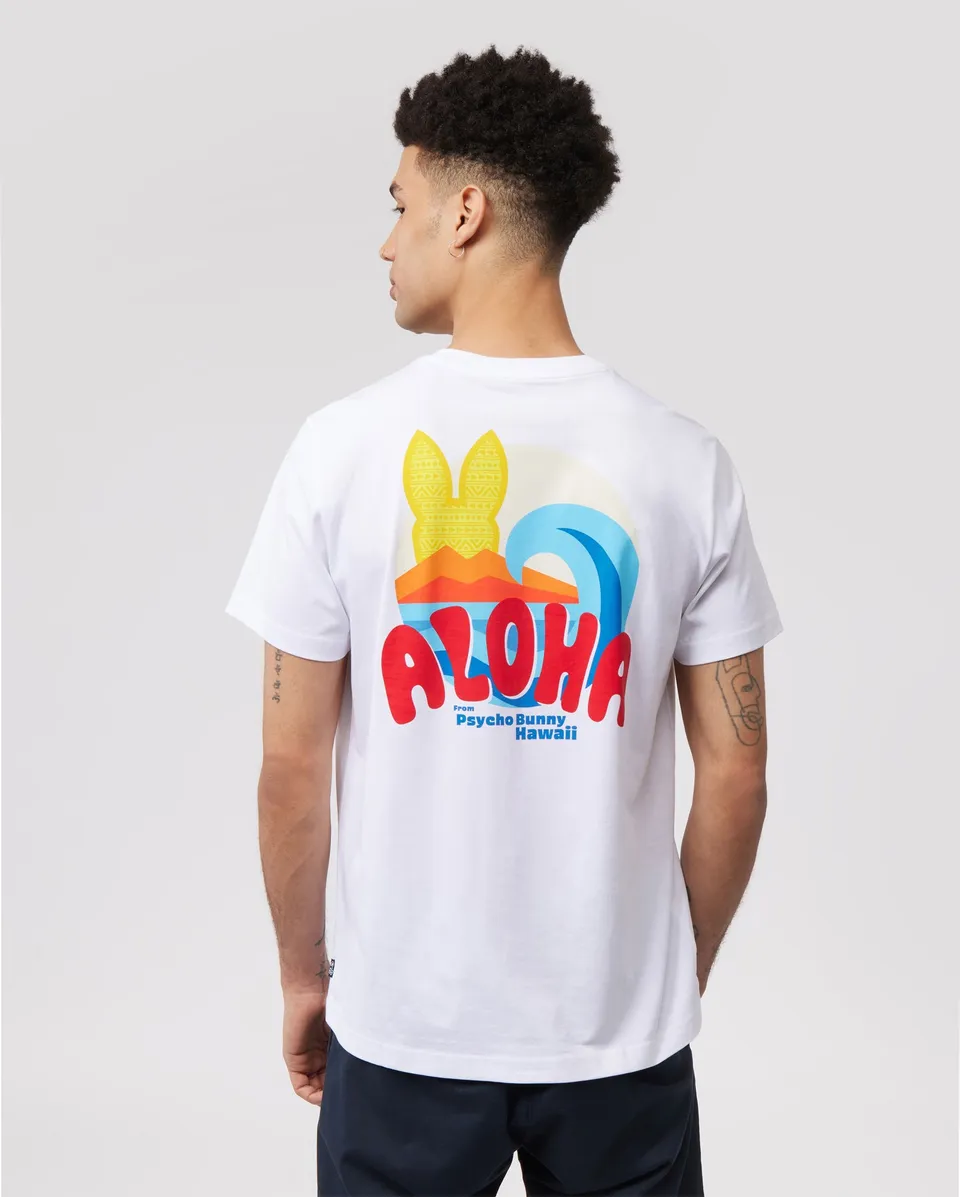 Psycho Bunny Men's Tees Hawaii City Tee B6U169Y1PC t-shirt bianca in cotone Pima