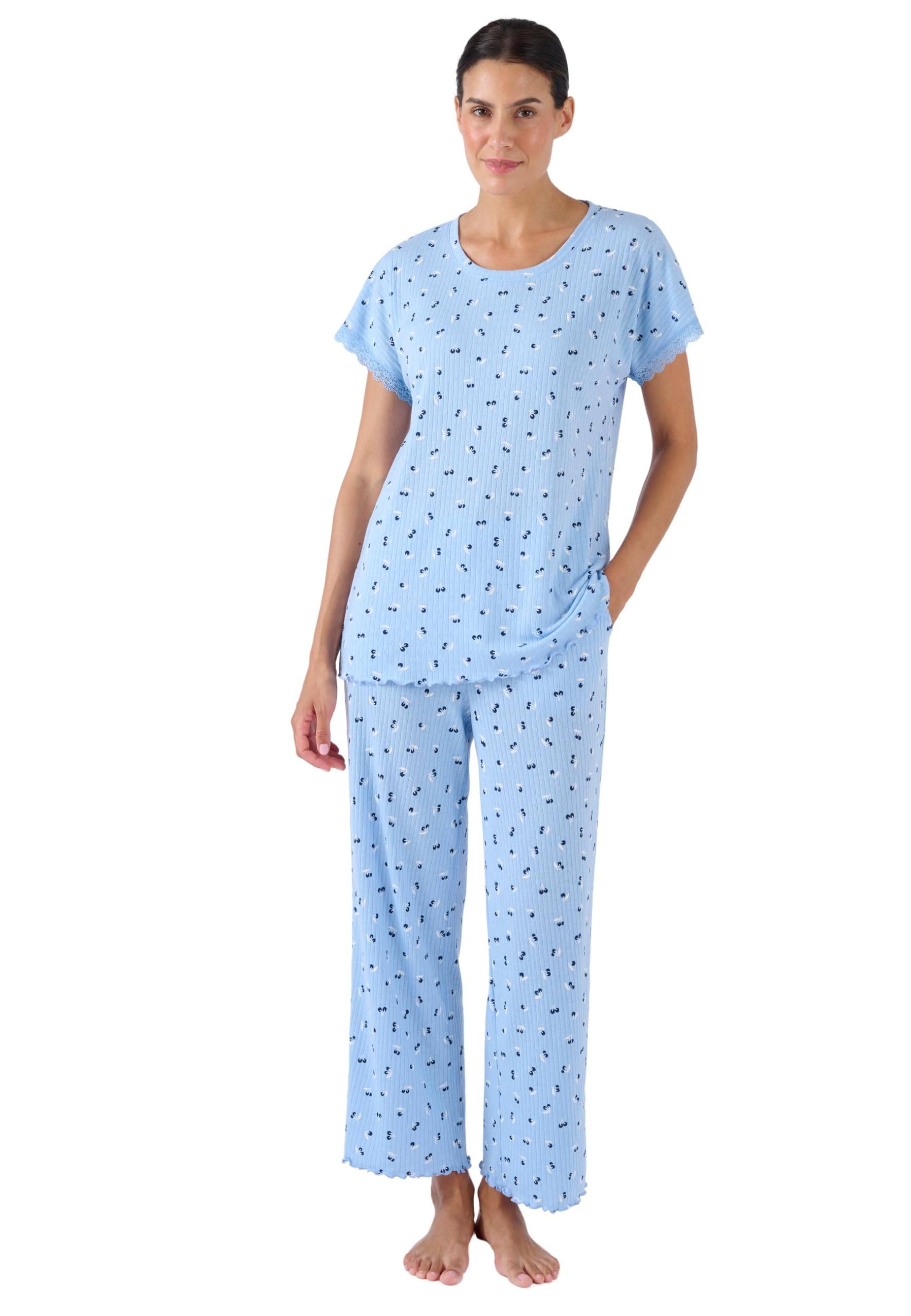Damart Homewear Pigiama 7/8° in maglia a punta da donna rosa fantasia