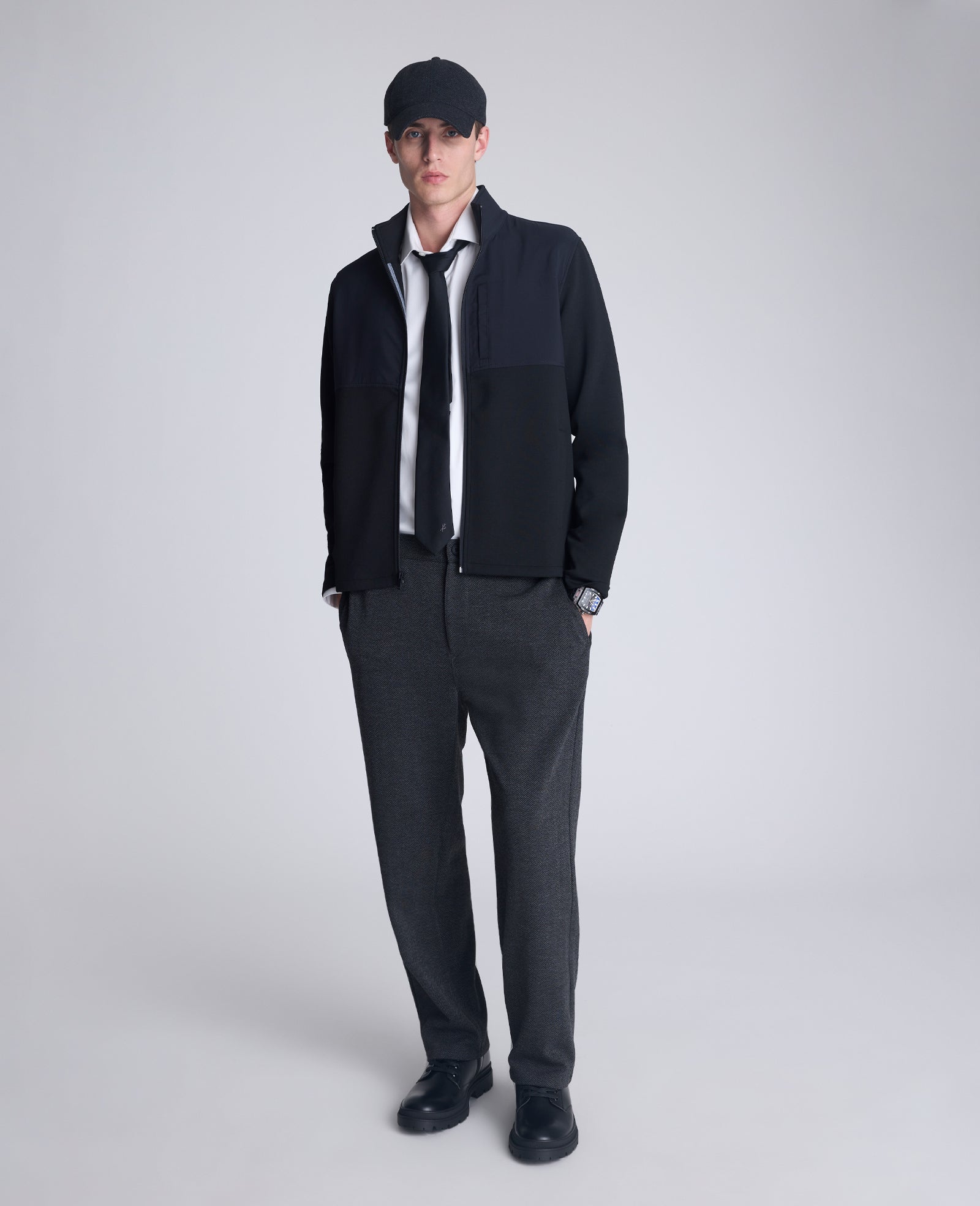 Kenneth Cole Reaction Mock Neck Full Zip Jacket giacca nera melange S-XXL traspirante